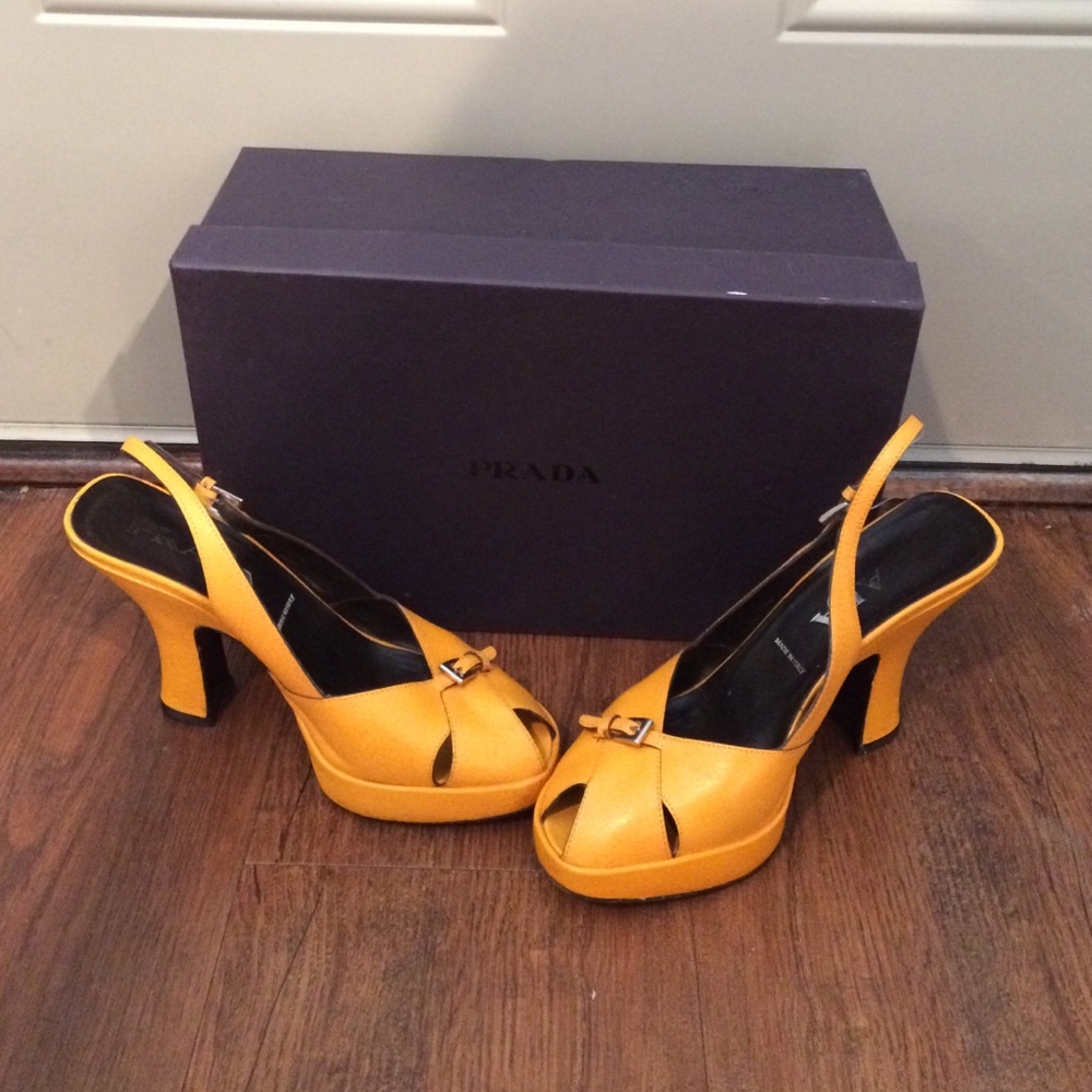 Prada Yellow Slingback Platform Heels